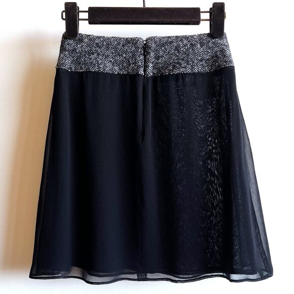 D&G Dolce & Gabbana Black Chiffon Skirt with Wool Boucle Waistband, size 42 (38) - Picture 2 of 7